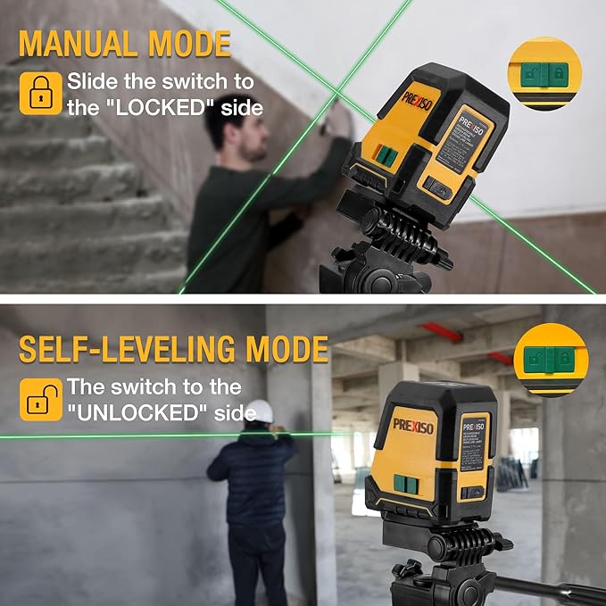 PREXISO Laser Level Self Leveling - 100Ft Rechargeable Cross Line Laser, Green Line leveler Tool for Construction, Floor Tile, Home Renovation with Magnetic Pivoting Base, Target Plate & Carry Bag