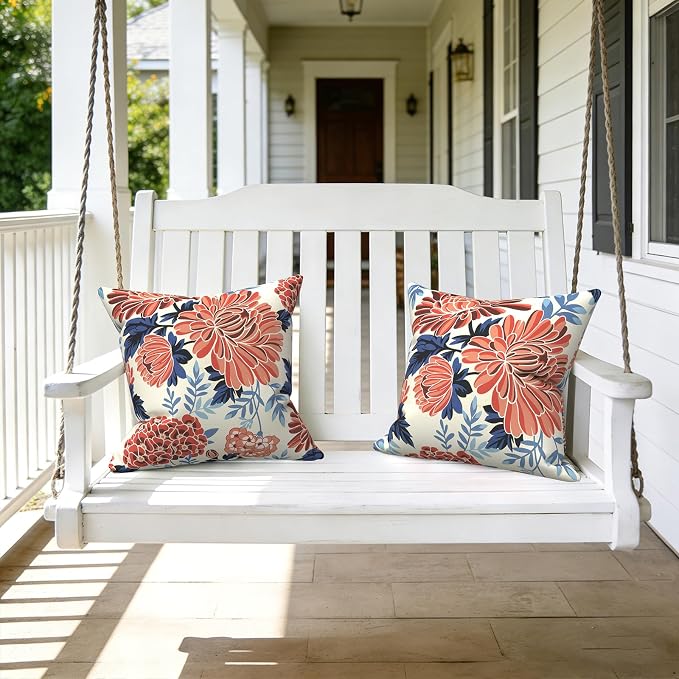 LVTXIII Outdoor Throw Pillows 16x16 Inch, Set of 2 Square Decorative Pillows with Inserts for Patio Furniture, Porch Chair, Garden Sofa, Vibrant Blossom