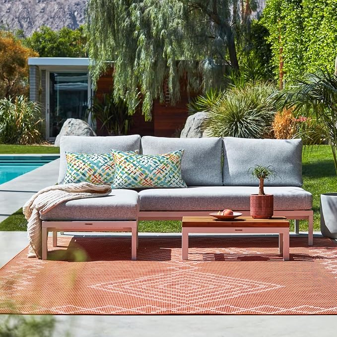 LVTXIII Set of 2 Outdoor Lumbar Pillows for Patio Furniture with White Piping, 12"x20" Fade Resistant Patio Lumbar Pillows with Inserts for Home Coach Sofa Use, Acapa Opal Geometric