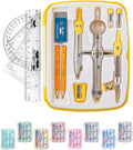 Mr. Pen- Geometry Set, 13 pcs, 3 Metal Compasses, Protractor, 6" Ruler, 45° & 30°/60° Set Squares, Pencils, Lead Refills, Sharpener & Eraser for Math, Drafting & Classroom Use