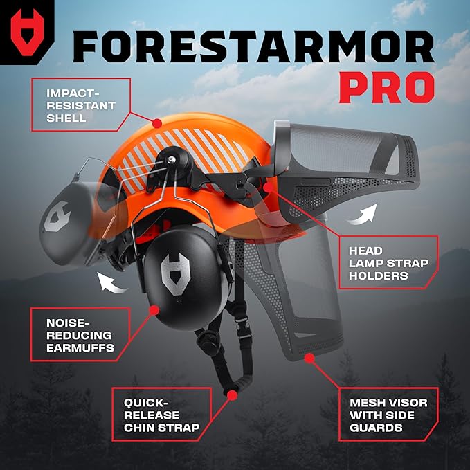 NoCry ANSI Z89.1 Rated Arborist Helmet — Chainsaw Helmet with Face Shield and Ear Muffs — Adjustable Hard Hat with Adaptive Ventilation; Impact-Resistant Mesh Face Shield for Forestry with Side Guards