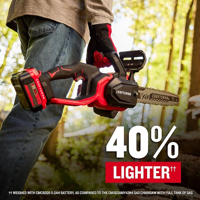 CRAFTSMAN V20 RP Cordless Chainsaw, Powerful and Lightweight, 12 Inch, 5Ah Battery and Charger Included (CMCCS630P1)