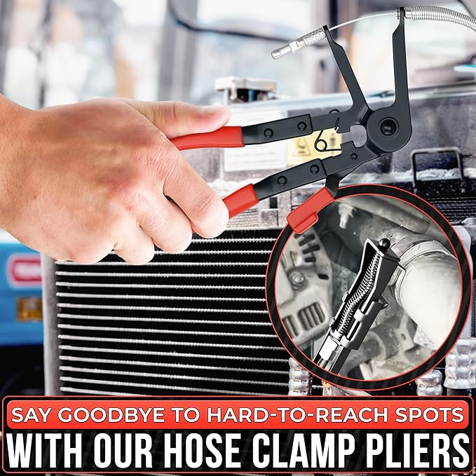 Hose Clamp Tool – Radiator Hose Clamp Pliers Automotive Tool – Corrosion-Resistant Carbon Steel with Ratchet Locking Mechanism – Controlled One-Hand Operation for Tight Engine Cooling System Repairs
