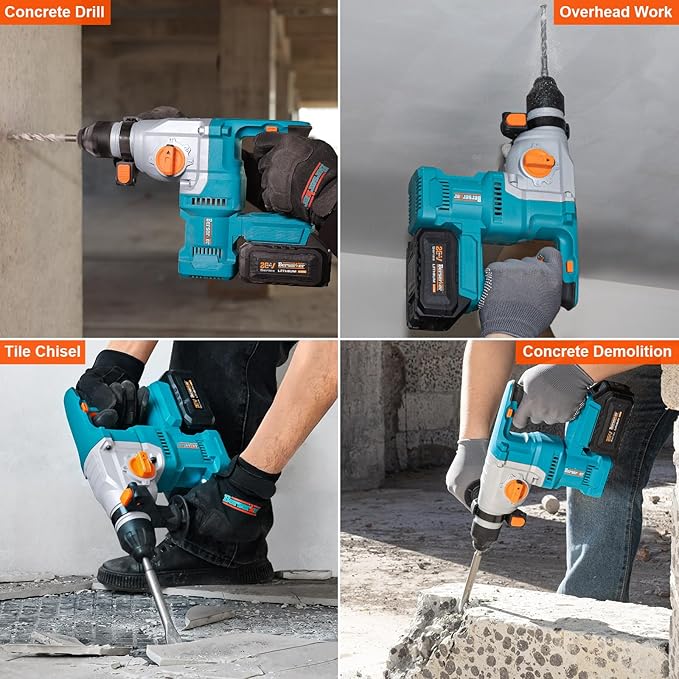 Berserker 1-1/8" SDS-Plus Cordless Rotary Hammer Drill for Concrete 111Pro | 20V 4.0Ah Lithium-Ion Battery Powered with 3A Charger, 4 Functions Brushless Motor Variable Speed Safety Clutch Rotomartillo