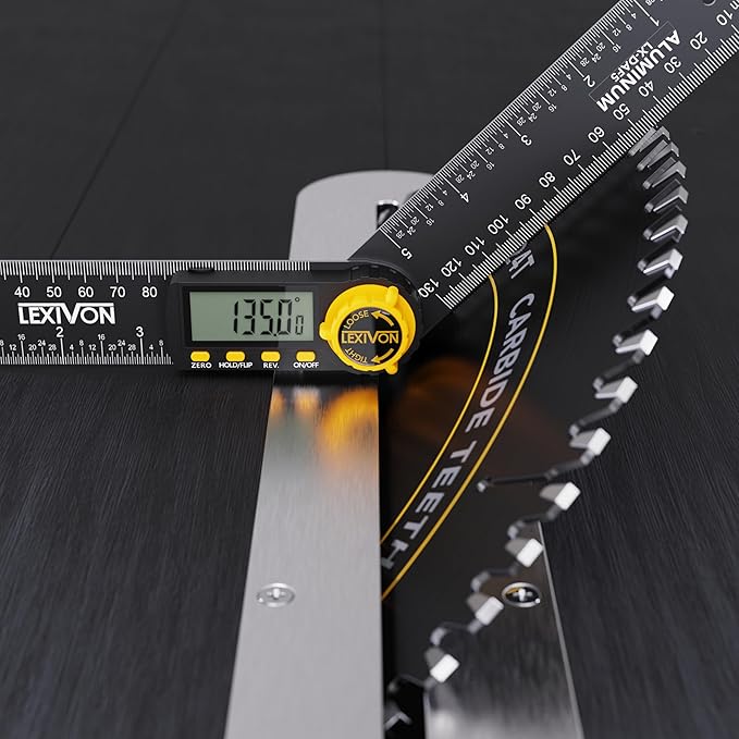 LEXIVON Aluminum Digital Angle Finder Gauge, 7-inch/180mm Multi-Purpose Protractor, Includes XL Display and Rugged Zippered Pouch (LX-DAF7)