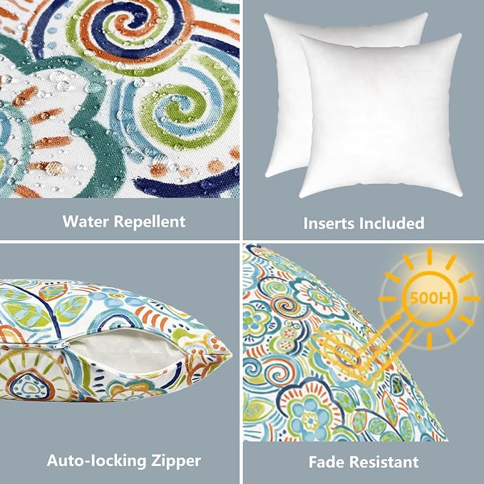 LVTXIII Outdoor Throw Pillows 16x16 Inch, Set of 2 Square Decorative Pillows with Inserts for Patio Furniture, Porch Chair, Garden Sofa, Flower Blue