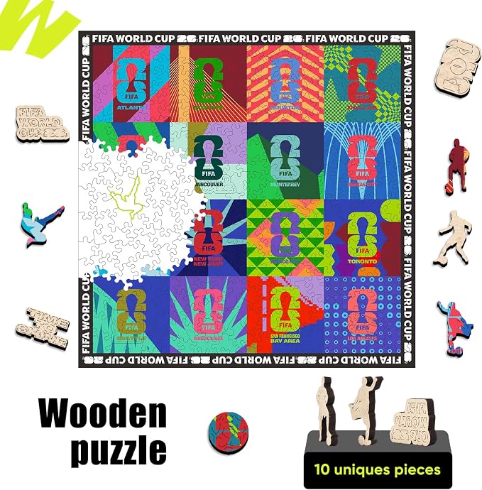 FIFA World Cup 2026 Wooden Jigsaw Puzzle,Gift for Soccer Fan-Mosaic 300Pcs | Official Licensed,5MM Thick Soccer puzzles,Long-Lasting Display sports memorabilia collector,300 Pieces Irregular Shape