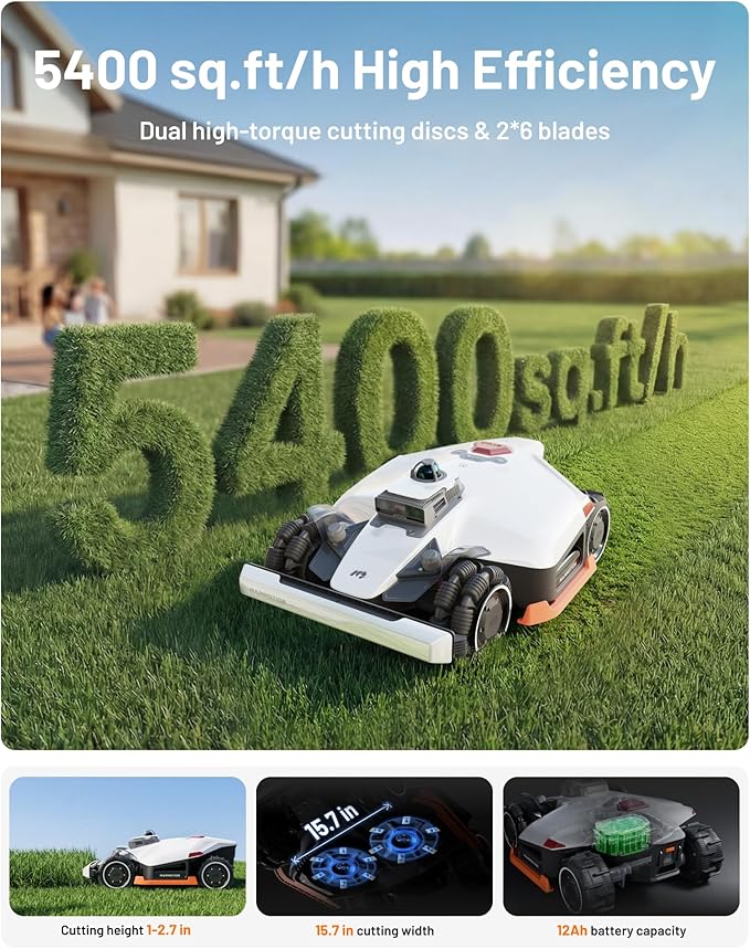 Mammotion LUBA 3 AWD 3000 Robot Lawn Mower with Garage, 0.75 Acre, 360° LiDAR+NetRTK+AI Vision, All-Wheel-Drive for 80% Slopes, 30 Multi-Zone Management, Cutting Height 1.0"-2.7"
