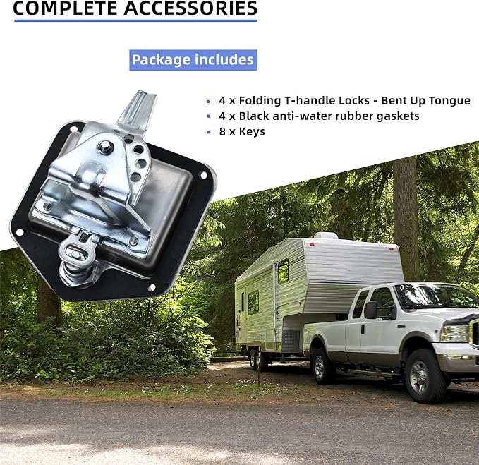 4 Pcs Stainless Steel T-Handle Lock for Trailer Rv Door Latch Truck Toolbox | with Gasket, with Keys, 304 Stainless Steel, Highly Polished