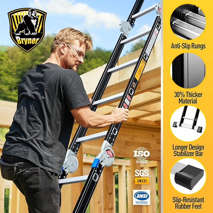 Bryner 7 in 1 Multi-Purpose Ladder Aluminium 14Ft Folding Adjustable Telescoping Step Extension Ladder Meet SGS EN 131 Standard Heavy Duty 330lbs
