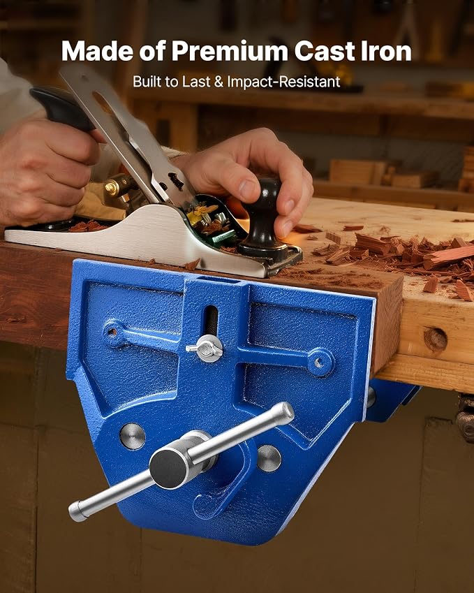 VEVOR Woodworking Vise, 9 Inch Jaw Width, Quick Release Wood Bench Vise, 10.2 Inch Max Jaw Opening, Heavy-duty Cast Iron Construction, Adjustable Front Stop, Workbench Vice, for Woodworking Drilling