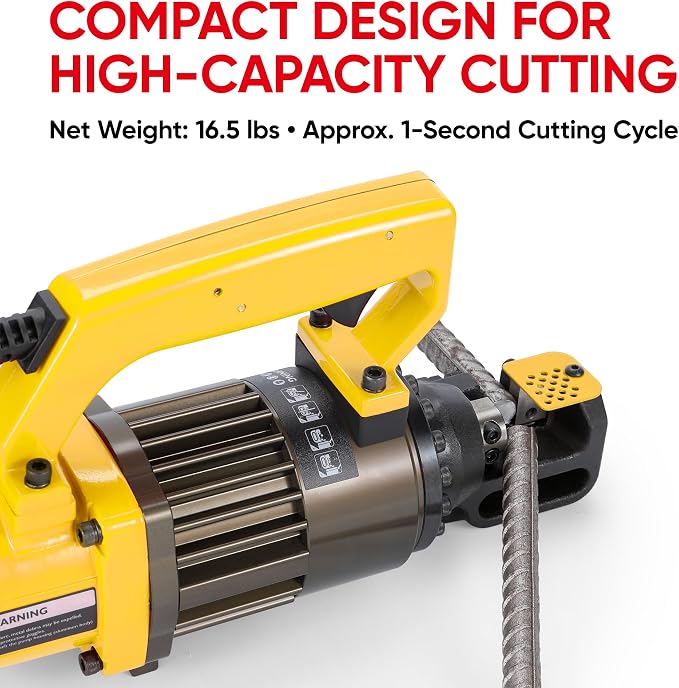 Electric Hydraulic Rebar Cutter, 1000W 120V Corded, Portable Steel Bar Cutter, 5/8" (#5) 4-16mm Capacity,Cutting Speed 1s, Lightweight 16.5 lbs, Model PC-16 (Yellow-16)