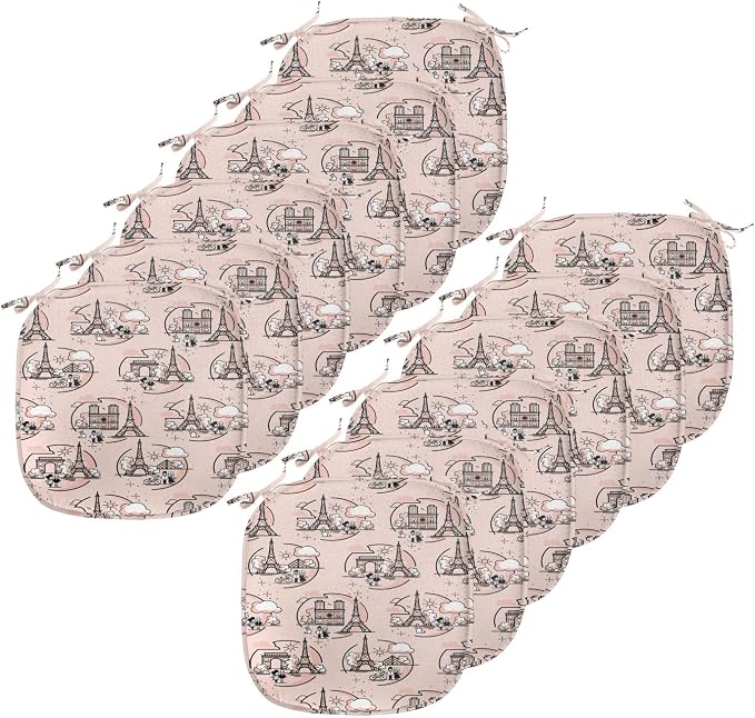 Lunarable Notre Dame Chair Seating Cushion Set of 12, Doodle Drawings of The Eiffel Tower Paris and a Couple, Anti-Slip Seat Padding for Kitchen & Patio, 16"x16", Blush Charcoal Grey