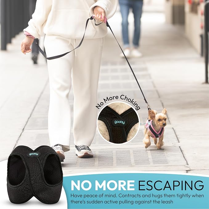 Gooby Escape Free Easy Fit X Step-in Dog Harness, Vegas Black, Small | Patented escape-free, tightens on back-out; Choke-free X-frame + V-neck; Quick-release buckle; Reflective trim
