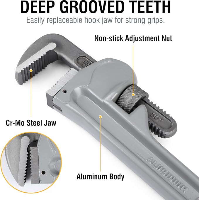 Olympia Tools Aluminum Pipe Wrench 01-636, 36 Inches, Gray