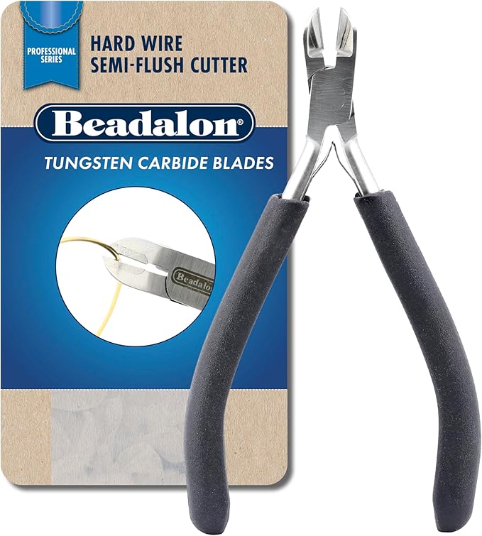Beadalon Professional Series Tungsten Carbide Jaw Hard Wire Semi-Flush Cutter, Dark Blue Vinyl-Free Grips, Stainless Steel, cuts up to 14 gauge Wire, 5.75 in