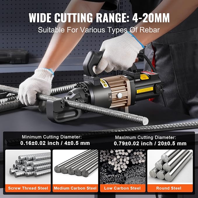 VEVOR Electric Hydraulic Rebar Cutter, 1000W Portable Rebar Cutter, Cutting up to 3/4 Inch #6 4-20mm Rebar within 2.5 Seconds, High Power Steel Rebar Cutter with Oil Can Rich Accessories,Black RC-20