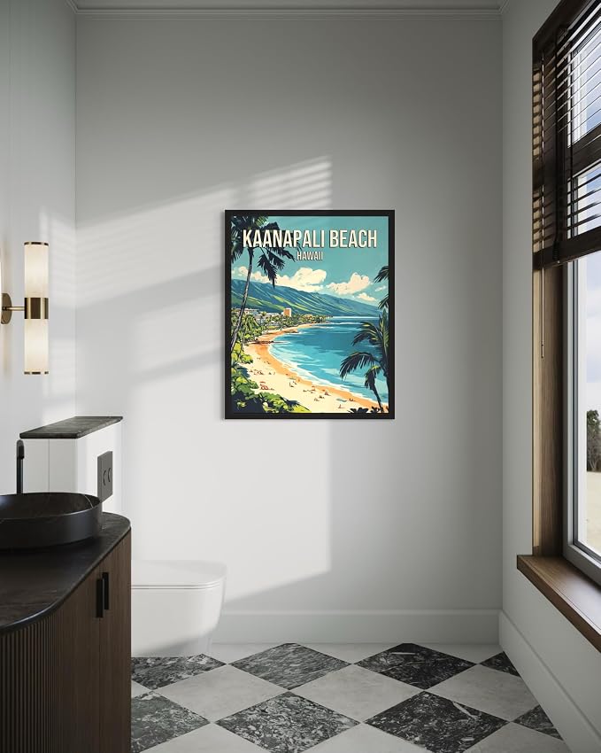 Kaanapali Beach Hawaii Unframed Wall Art Print Poster, US Vintage Retro Beach Scenery Posters Prints for Restroom Home Picture Painting Artwork Gallery 219 (Kaanapali Beach Hawaii, 20"L x 16"W, Unframed)