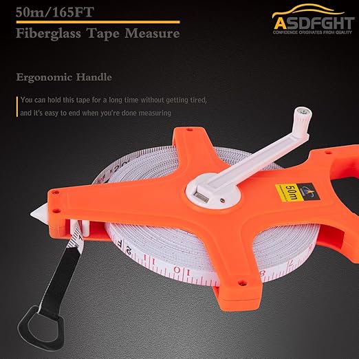 Open Reel Tape Measure 165 Feet, Fiberglass Tape Measure, Yard Measuring Tape Fit for Sports Field, Outdoor, Engineer,Track, Durable Dual-Sided Measuring Reel with Feet and Meters (1/2')