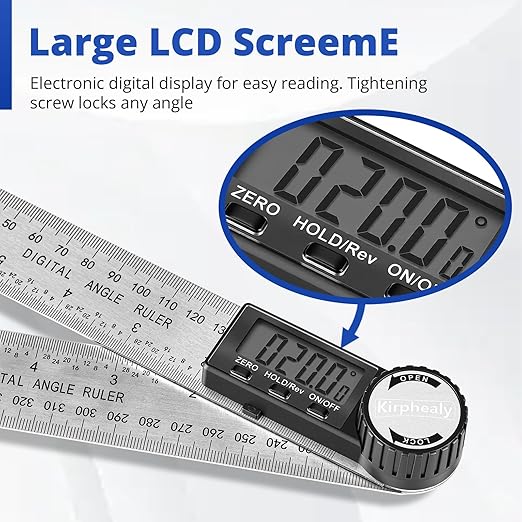 Digital Angle Finder Protractor, 7inch 200mm Angle Gauge Professional Measuring Tool, Third Generation Adjustable Angle Ruler, Quick Display for Carpentry Construction (Stainless Steel)
