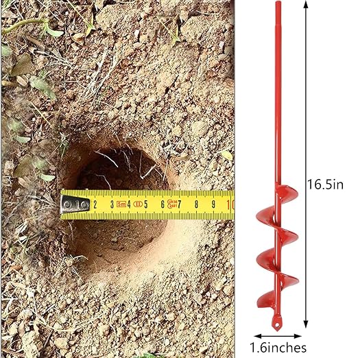 TCBWFY Auger Drill Bit for Planting 1.6x16.5inch Extended Length Garden Auger Spiral Drill Bit for Planting Bulbs Flowers,Post Hole Digger for 3/8”Hex Drill