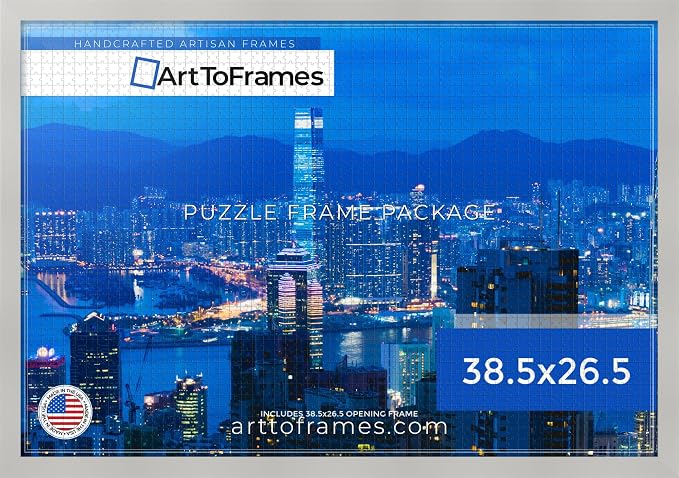 ArtToFrames Puzzle Frame for Buffalo Games 1500, 2000 Piece Jigsaw Puzzles, 38.5x26.5 Inch (98x67 cm), Antique White Engineered Wood with Economy Acrylic, Ready to Hang Puzzle Display