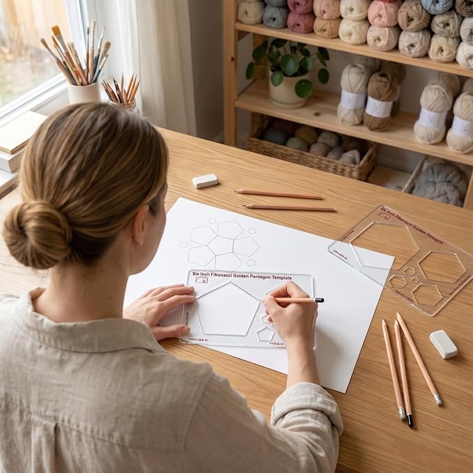 Fibonacci 6" 9-Piece Drawing Template Set, Golden Ratio Stencils | Australian Designed and Made; 9 Pieces; Triangle; Square; Star; Pentagon; Hexagon; Spiral; Oval