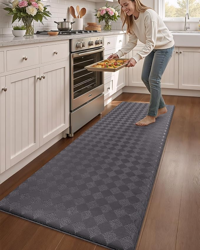 Color&Geometry Anti Fatigue Cushioned Kitchen Floor Mats,24"X71",Long Runner Rug Non Slip Waterproof,Memory Foam Padded Standing Mat for Front Sink,Grey
