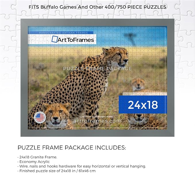 ArtToFrames Puzzle Frame for Buffalo Games 400, 750 Piece Jigsaw Puzzles, 24x18 Inch (61x46 cm), Granite Engineered Wood with Economy Acrylic, Ready to Hang Puzzle Display