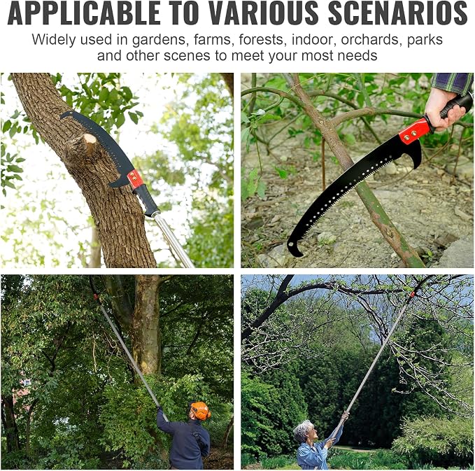 Pole Saws for Tree Trimming, Lightweight Manual Stainless Steel Extension High Pole Pruning Pole Saw for Tree Trimming Branches at Forestry Yard Garden Patio