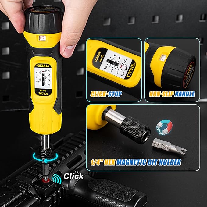 60Pcs Torque Screwdriver Set, 10-70 Inch Pounds Torque Driver for Maintenance with S2 Bits, 0.5 In-lbs Adjustable, 1/4" Drive Fat Wrench Torque Screwdriver for Gunsmithing, Bike Repairing, Mounting
