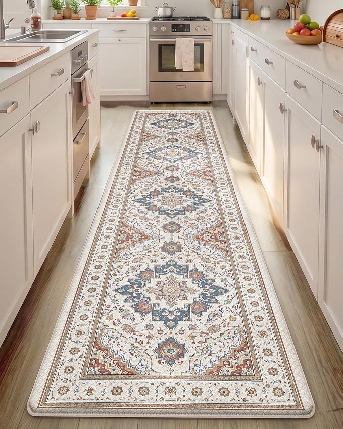 Color&Geometry Kitchen Floor Mats Anti Fatigue, Cushioned Boho Rugs,Waterproof Non Slip Kitchen Runner for Sink, Standing Mats for Office,24"x108",Oatmeal