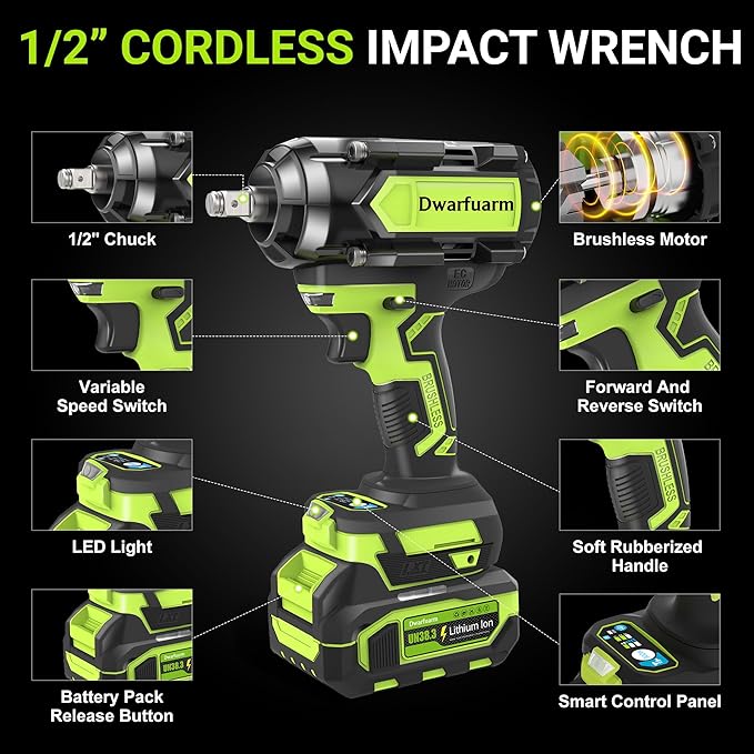 Cordless Impact Wrench 1/2 Inch, 1200N.m High Torque Brushless Impact Gun, 21V Power Impact Driver with 2×4.0Ah Batteries, 3-Speed modes & LED Light, 5 Sockets for Car/Mower/Pickup/Truck/RV