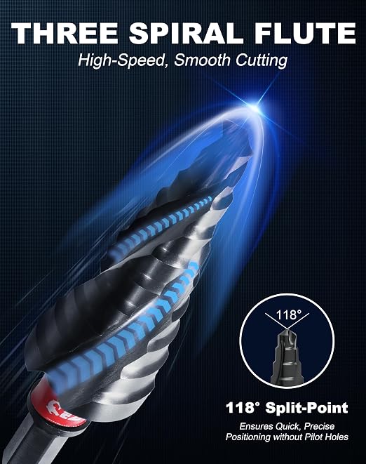 EZARC M35 Cobalt Step Drill Bit, Wear-Resistant AlTiN Coated Step Drill Spiral Flute Unibit Step Drill Bit (1/8"-1/2"), 1/4" Hex Shank for Metal, Stainless Steel, Aluminum, Plastic