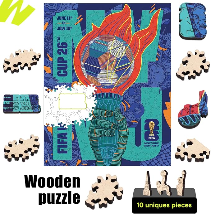 FIFA World Cup 2026 City Puzzle NYNJ Poster - Wooden Puzzle for Adult, 200 Pieces Unique Shape Puzzle, 5MM Thick, Creative Collectible Gift for Fans, Officially Licensed Product, 9.3x11.8''