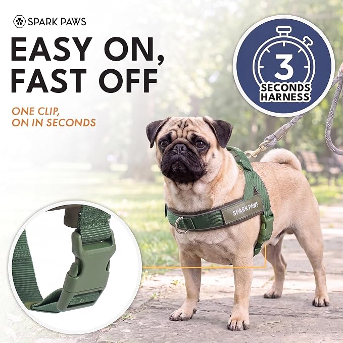 Spark Paws No Pull Front Clip Dog Harness - Easy On, Padded and Lightweight | Two Clips, On in Seconds, Chest Bearing, Australian Style, No Throat Pressure, for Small Medium and Large Breeds