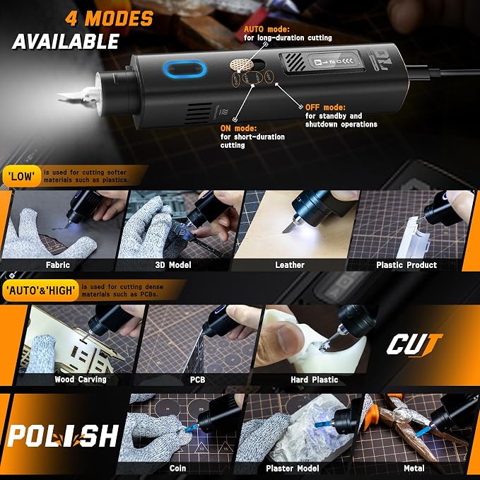 JAKEMY Corded Ultrasonic Cutter, True 35W & 40kHz Vibration, 4 Cutting Modes/5 Types Blade, 2 In 1 Handheld Cutting Knife Tool For Plastic Cutting/Precision Grinding/Modelmaking/Woodcarving/Craft DIY