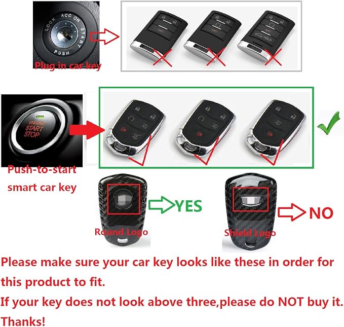 Genuine Carbon Fiber Key Fob Cover for Cadillac ATS Coupe ATS-L ATS-V CT6 CTS CTS-V Escalade ESV SRX XT4 XT5 XT6 XTS Smart Car Remote Key Fob Case for Men Women - for Round Logo Back - Black