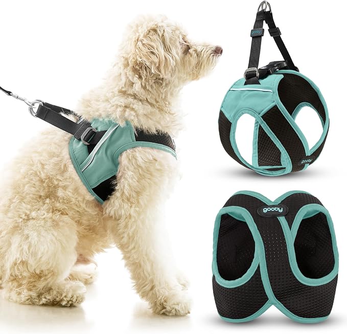 Gooby Escape Free Easy Fit X Step-in Dog Harness, Seattle Blue, Large | Patented escape-free, tightens on back-out; Choke-free X-frame + V-neck; Quick-release buckle; Reflective trim