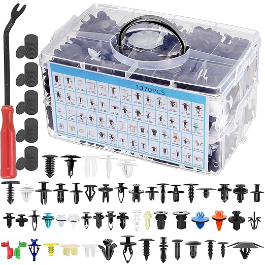 1501Pcs Universal Auto Body Fastener Kit - 54 Sizes Black Nylon Push Pin Rivets. 3-Layer Organizer Box with Trim Removal Tool for Toyota Ford GM Bumper Fender (1501Pcs)