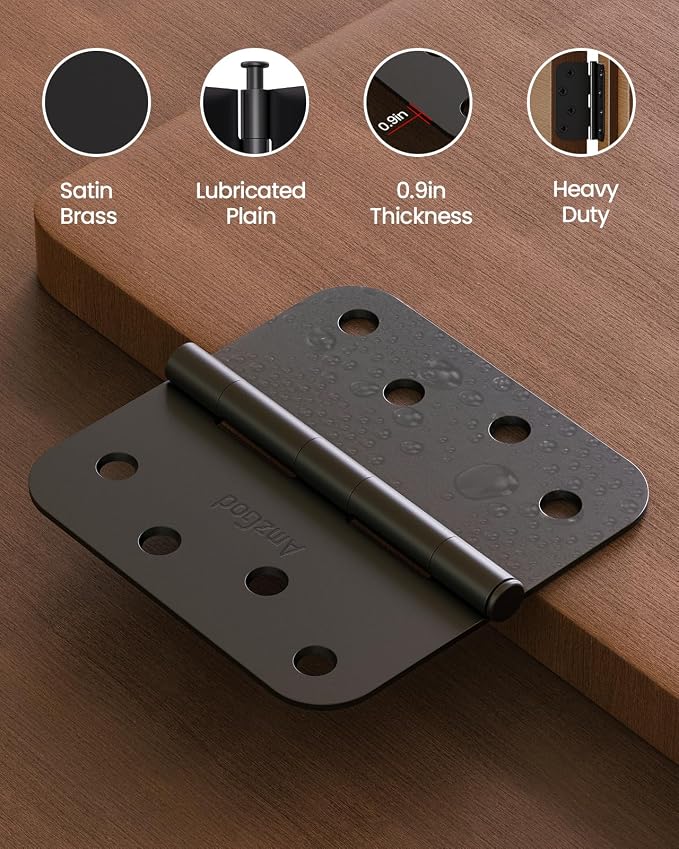 Matte Black Door Hinges - 24 Pack Black Door Hinge 4 Inch Rounded Interior Hinges with 5/8" Radius - Heavy Duty Exterior Door Hinges 4 in x 4 in Front Door Hinge Residential