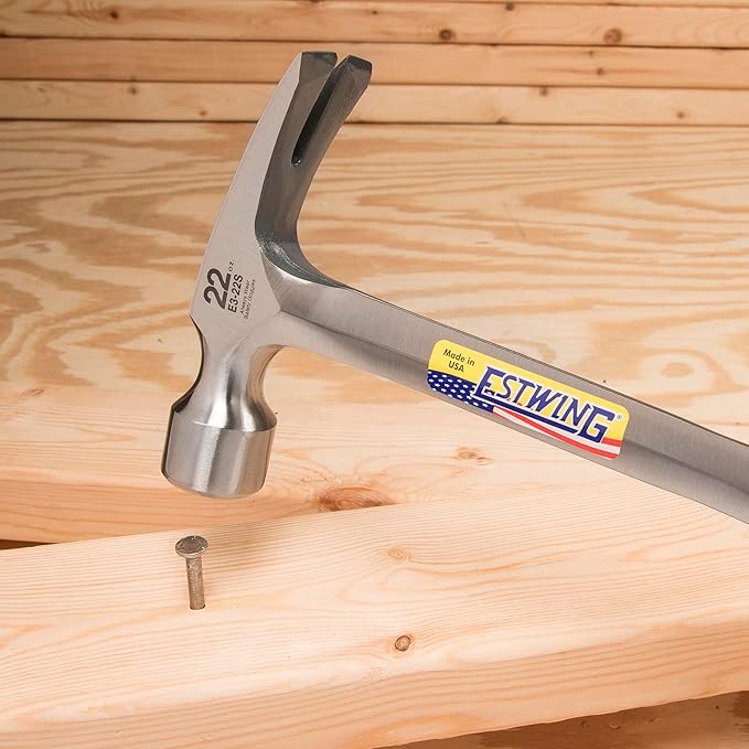 ESTWING Framing Hammer - 22 oz USA Made Long Handle Straight Rip Claw Hammer with Smooth Face & Shock Reduction Grip - E3-22S