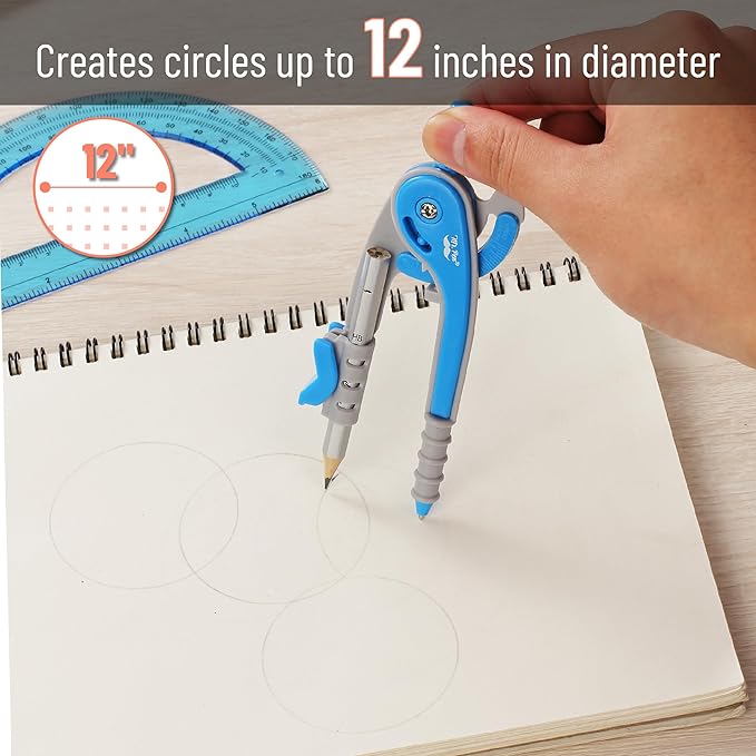 Mr. Pen- Geometry Compass and Protractor Set, 6 Inch Compass, 6 Inch Protractor, Drawing Tool for School, Clear Plastic, Easy Grip, Precision Design for Math, Art, Drafting, Architecture