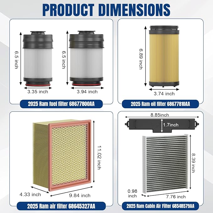 2025-2026 6.7 Cummins Fuel Filter and Oil Filter Kit, 6 Piece Set | Fits 2025+ Ram 2500/3500/4500/5500 Turbo Diesel, Replaces 68677800AA, 68677810AA, 68645327AA, 68548579AA