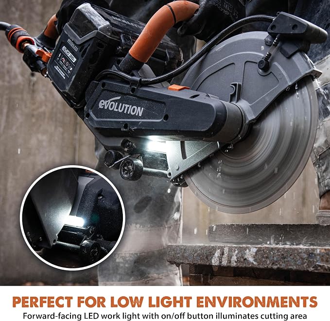 Evolution R10DCT-Li Cordless 10" Concrete Saw | Includes 2x 5Ah Batteries, Dual-Port Charger & EVOMAX Diamond Blade | 4" Cut Depth | Auto Water Dust Suppression | 40V Brushless | Heavy-Duty Cutting