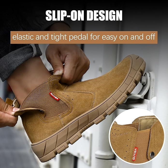 GLANOUDUN Welding Work Boots for Men Slip on Steel Toe Shoes for Men Indestructible Steel Toe Boots Welder Men's Working Shoes Fireproof Safety Footwear for Construction Men's Work & Safety Footwear