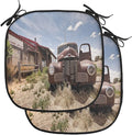 Lunarable Americana Chair Cushion Pads Set of 2, Abandoned Restaraunt on Route 66 Come on in Sign Desert Road Rusty Old Car, Anti-Slip Seat Padding for Kitchen & Patio, 16"x16", Brown Multicolor