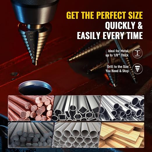ZELCAN Step Drill Bits, HSS 5PCS Titanium Step Drill Bit Set, 50 Sizes in 5 High Speed Steel Unibit Drill Bits Set for Sheet Metal with Aluminum Case, Multiple Hole Stepped Up Bits for DIY Lovers