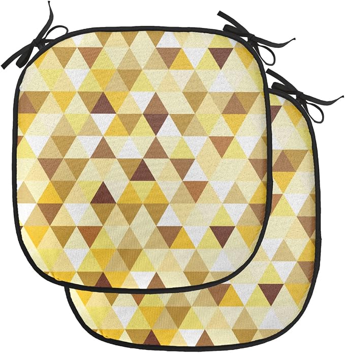 Lunarable Geometric Chair Cushion Pads Set of 2, Triangle Pattern Happy Autumn Color Style Design, Anti-Slip Seat Padding for Kitchen & Patio, 16"x16", Earth Yellow Sepia