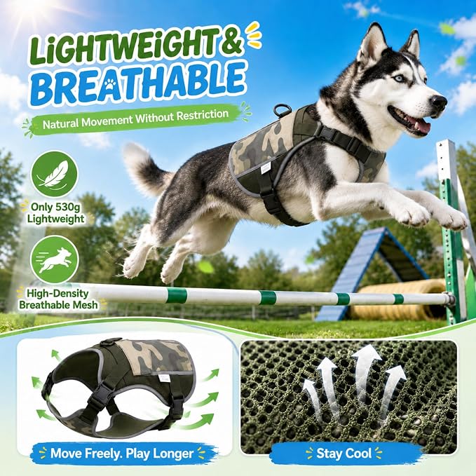 Dog Cooling Vest Harness UV Reflective Camouflage